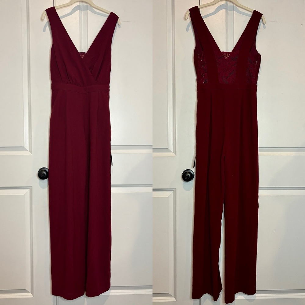 NWT Lulus Kiska Burgundy Lace Back Sleeveless Wide Leg Jumpsuit S - Picture 2 of 10